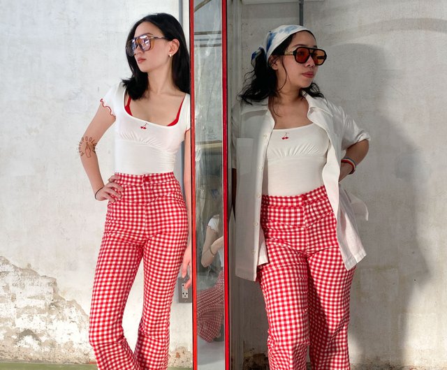 Aprilpoolday / PERFECT FIT BELL BOTTOM JEANS / Red Gingham - Shop  APRILPOOLDAY Women's Pants - Pinkoi