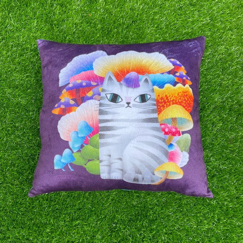 【Flora原創設計】菇喵 | 38*38cm 方形抱枕(含枕心) - 枕頭/抱枕 - 聚酯纖維 多色