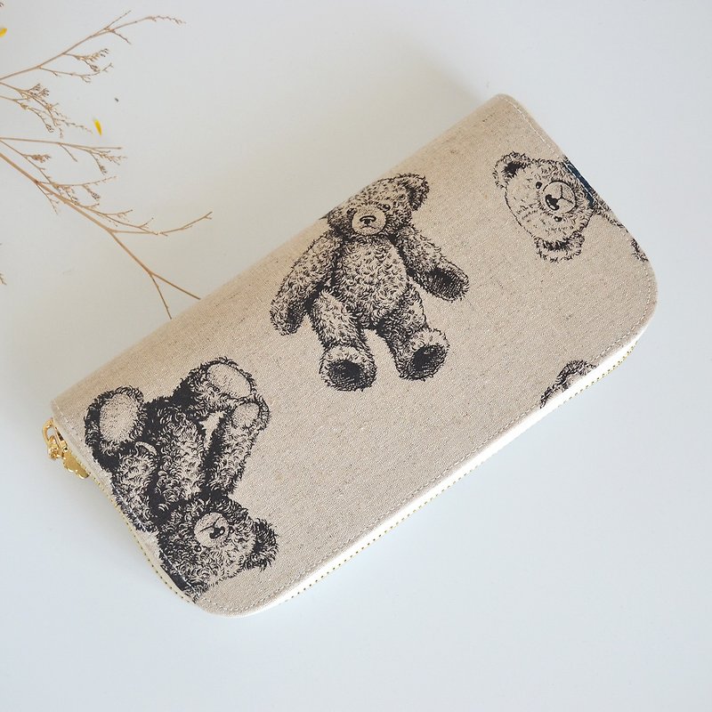 Fabric wallet/handmade long clip/little bear/can be replaced with other colors - กระเป๋าสตางค์ - ผ้าฝ้าย/ผ้าลินิน 