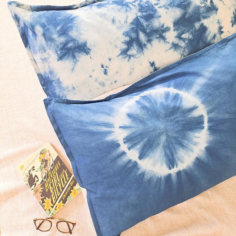personalized handmade indigo dye shibori pillowcase set with embroidery - Pillows & Cushions - Cotton & Hemp 