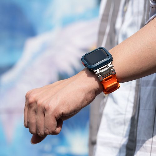 SKINARMA Apple Watch 44/45/49mm 共用款 Titon Ultra 不鏽鋼錶帶 橘