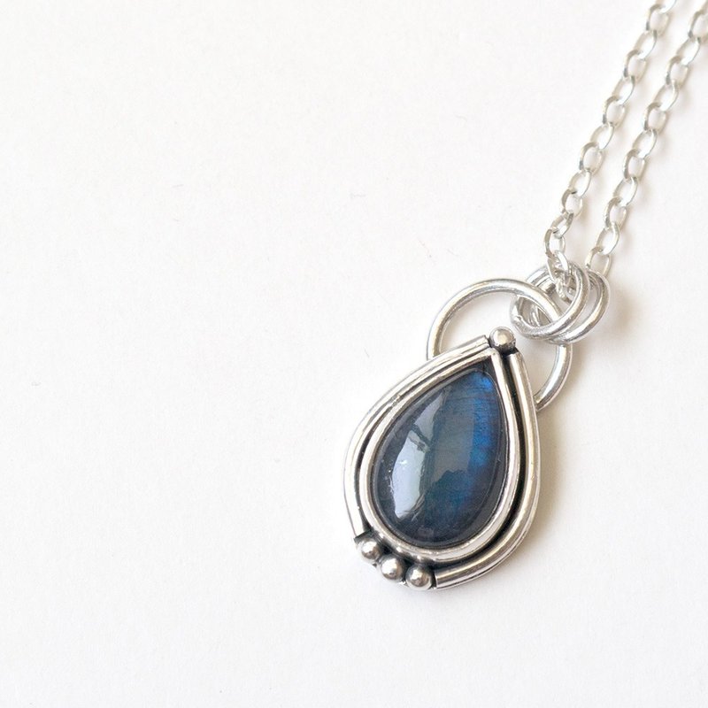 拉長石純銀墬子 Labradorite silver pendant  - 項鍊 - 寶石 藍色