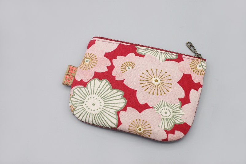 Ping An Xiaole Bag-Cherry Blossom (Red), Double-sided Two-color Wallet - กระเป๋าสตางค์ - ผ้าฝ้าย/ผ้าลินิน สีแดง