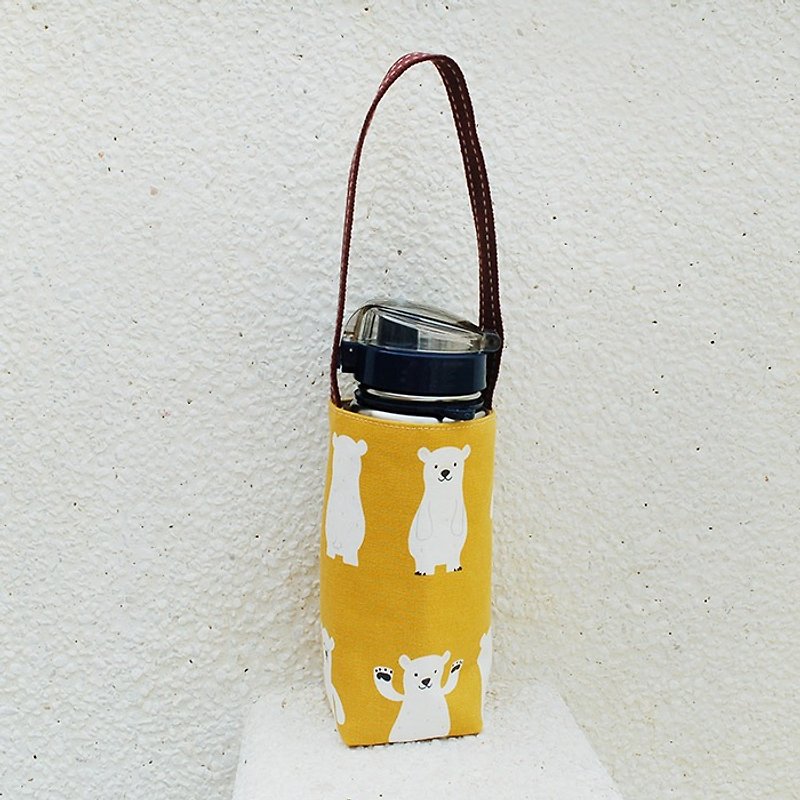 Polar bear waving kettle bag / cup set - ถุงใส่กระติกนำ้ - ผ้าฝ้าย/ผ้าลินิน สีส้ม