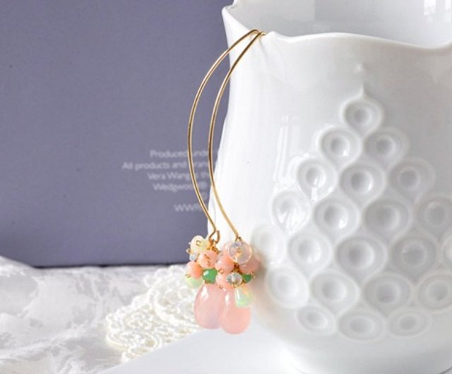 ピンクbouquetのピアス ピンクカルセドニー - ショップ mumu jewelry