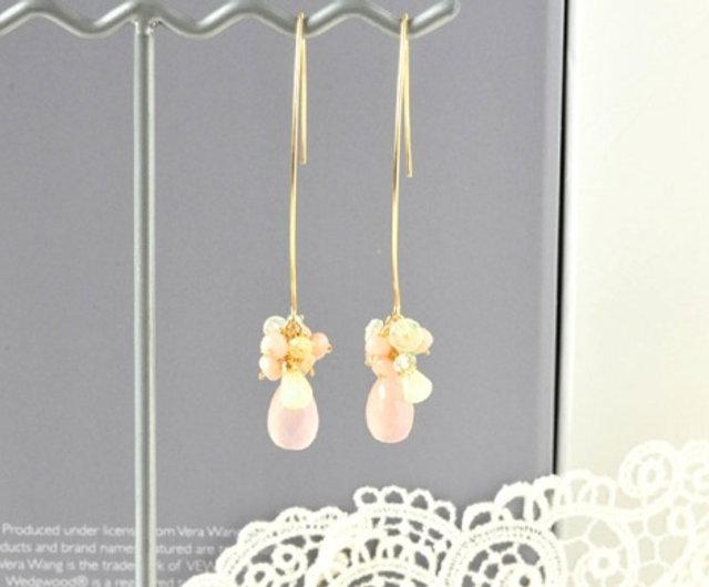 ピンクbouquetのピアス ピンクカルセドニー - ショップ mumu jewelry