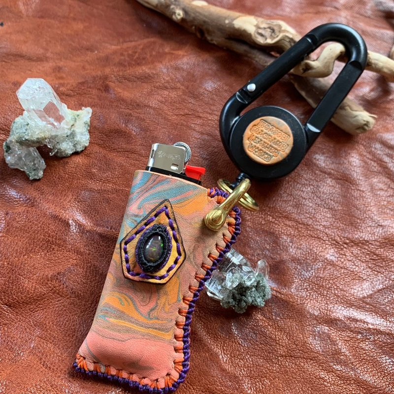 -Ethiopian Black Opal- Marbled Leather Bic Lighter Cover - Other - Genuine Leather Purple