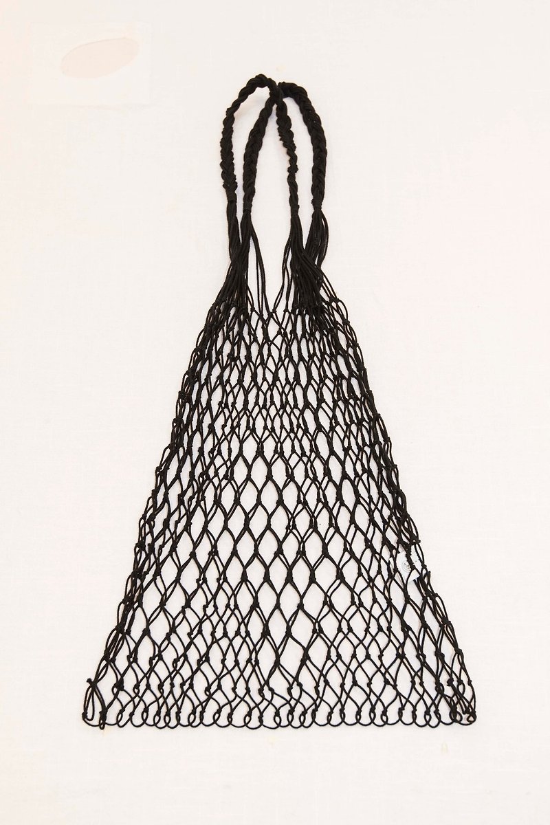 Hand-knitted Fish Net Bag - Other - Cotton & Hemp Black