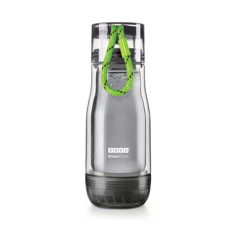 ZOKU 雙層懸浮式透黑色玻璃膽水樽 355ml - 綠繩 - 水壺/水瓶 - 玻璃 綠色