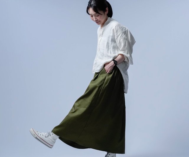 wafu【リネンソロテックス】驚くほどスタイルが良く見える! タックスカート / カーキ s019h-khk2 - ショップ 【wafu】linen  clothing スカート - Pinkoi