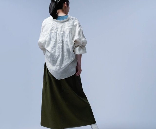 wafu【リネンソロテックス】驚くほどスタイルが良く見える! タックスカート / カーキ s019h-khk2 - ショップ 【wafu】linen  clothing スカート - Pinkoi