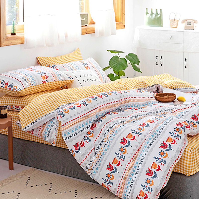 Bed cover dual-use duvet set-double / combed cotton four-piece / dream mirror garden made in Taiwan - Bedding - Other Materials Multicolor