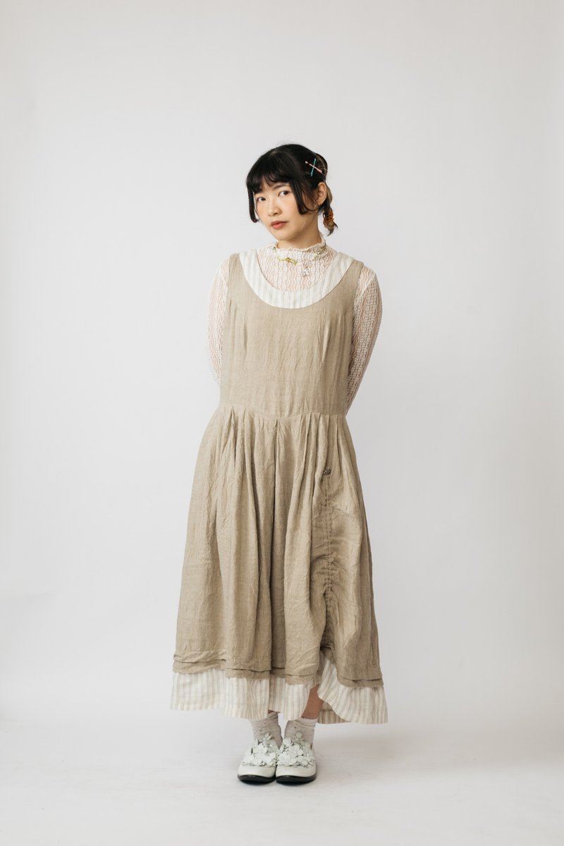 Tyrolean Dress 提洛爾洋裝 古着【初戀販賣所】Vintage.B676 - 洋裝/連身裙 - 棉．麻 卡其色