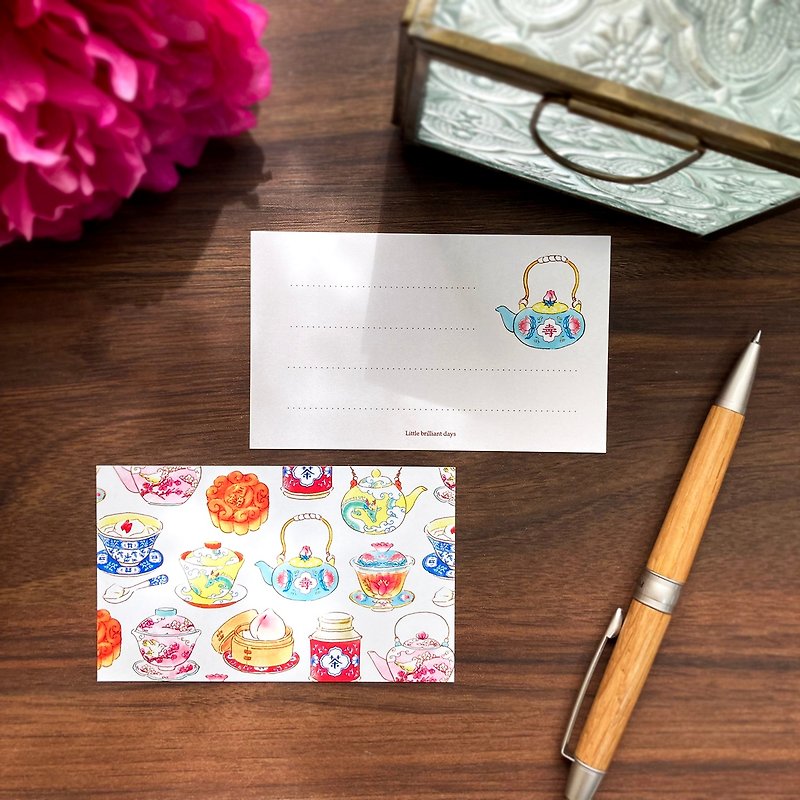 Message Card ChinaTea 8sheets Chinese tea utensil message card - Cards & Postcards - Paper Multicolor