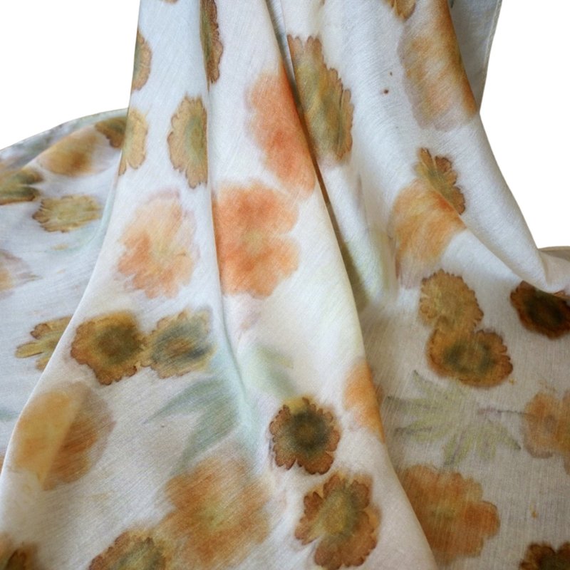 Pattern printing and dyeing of flowers and leaves (mixed series of flowers and leaves). 2 pieces of silk cotton square scarves. Plant printing and dyeing DIY material package. headscarf. - Knitting / Felted Wool / Cloth - Cotton & Hemp 