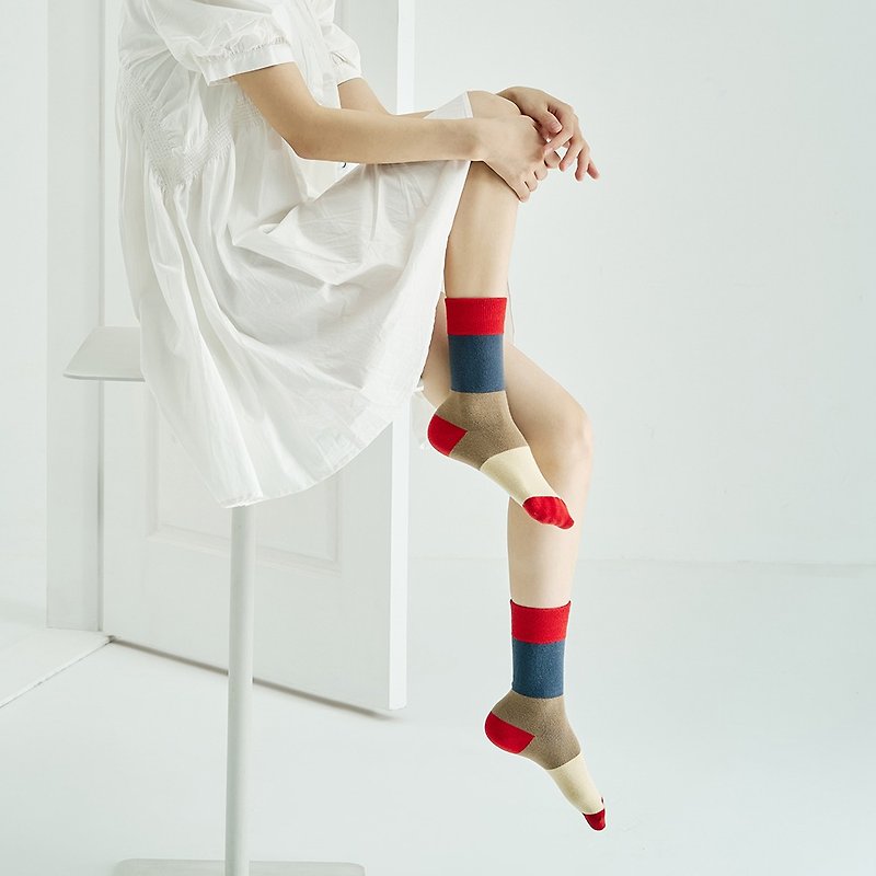 Classic Contrast Color Splicing Series Socks Spicy Orange - Socks - Cotton & Hemp Red