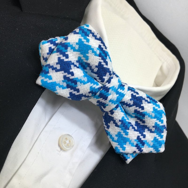 digital houndstooth checked bowtie butterfly Blue - Bow Ties & Ascots - Cotton & Hemp Blue