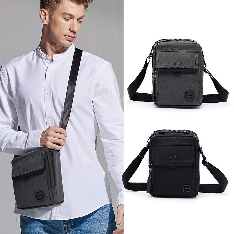 Anti-theft functional crossbody bag straight crossbody bag black gray - Messenger Bags & Sling Bags - Polyester Black