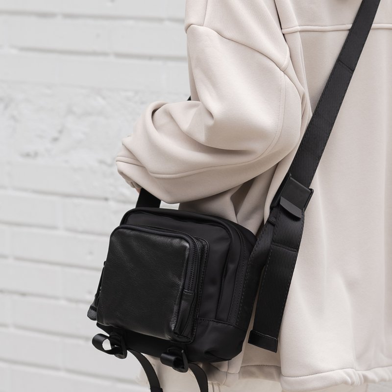 Runaway Diary-Dual Material Side Backpack-Black - Messenger Bags & Sling Bags - Genuine Leather Black