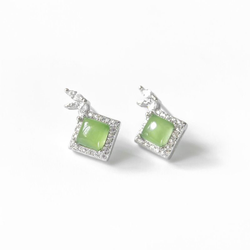 15% off for 2 pieces | Jasper and Tian Jade sterling silver earrings (moistening bamboo emerald green Chinese aesthetics) - ต่างหู - เงินแท้ 