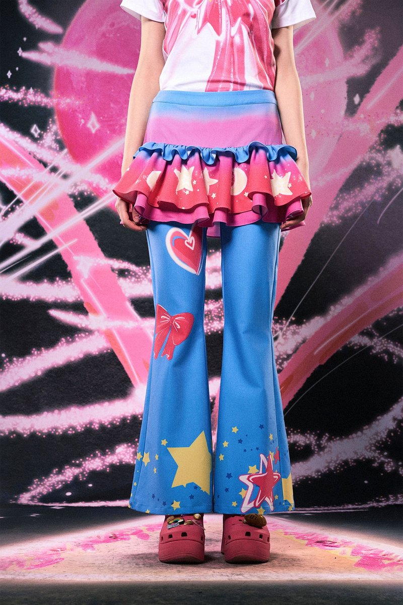 Monsssstar 原創設計師品牌美少女魔法少女風半身裙褲可愛 - 女長褲 - 聚酯纖維 藍色