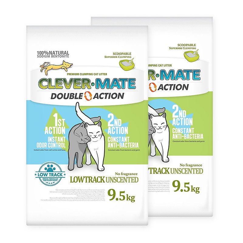 CLEVER MATE聰明貓砂-雙倍除臭 天然無味9.5公斤/包 (2包/箱) - 貓砂/貓砂盆/墊 - 其他材質 綠色