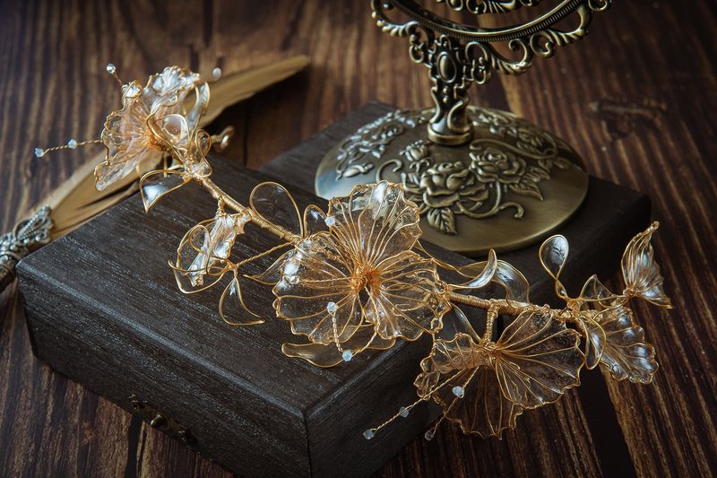 原創手工新娘飾品 swarovski 水晶海棠 水晶樹脂花 - 髮圈/髮夾 - 水晶 