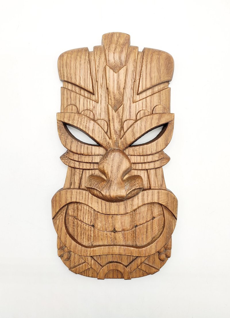 OAK african Wood mask wall art, wood tribal mask tiki mask wood carved wood mask - งานไม้/ไม้ไผ่/ตัดกระดาษ - ไม้ สีนำ้ตาล