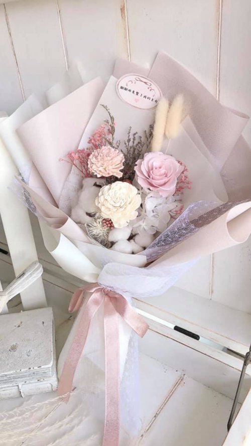 Alice手作 ‧ 黏土甜點 ‧ 花 ‧ 菓子 韓系藕粉香氛永生花束/香氛花束/求婚花束/生日花束/情人節花束