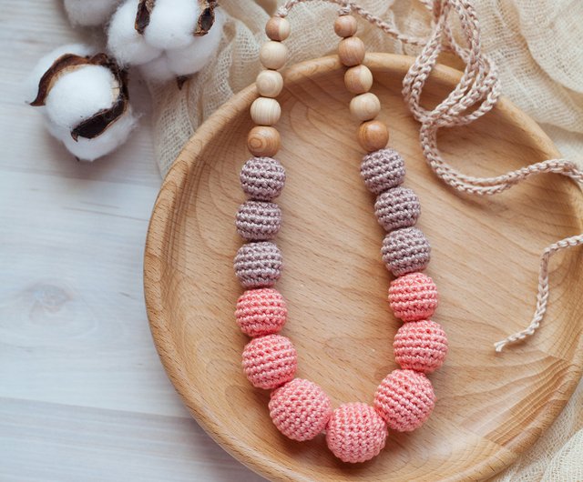 Pink teething sale necklace