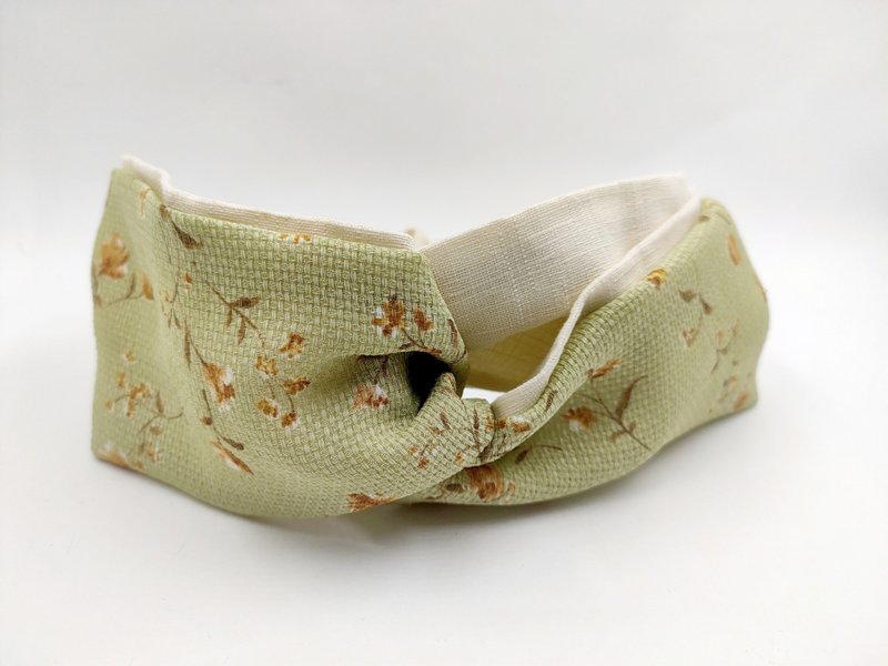 Petitbebe~Fresh green old flower cloth interlaced hair band - เครื่องประดับผม - ผ้าฝ้าย/ผ้าลินิน สีเขียว