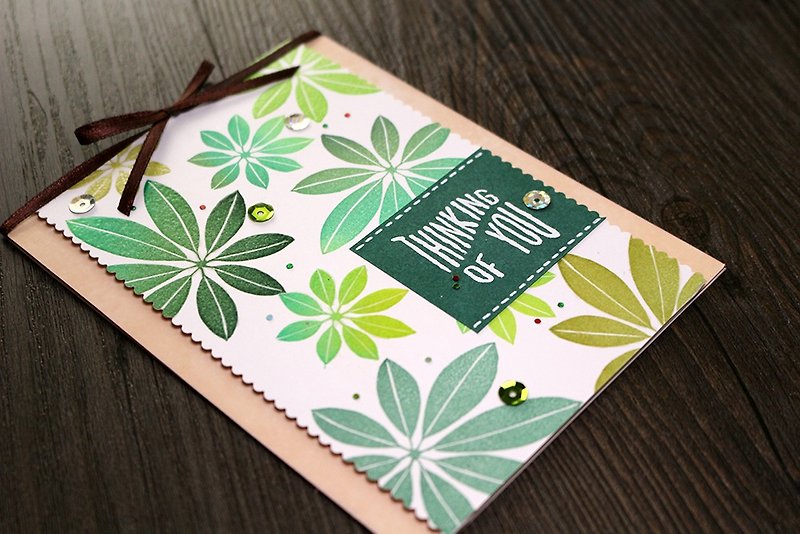 Apu handmade card green goose palm wood greeting card THINKING OF YOU greeting card gift card - การ์ด/โปสการ์ด - กระดาษ 