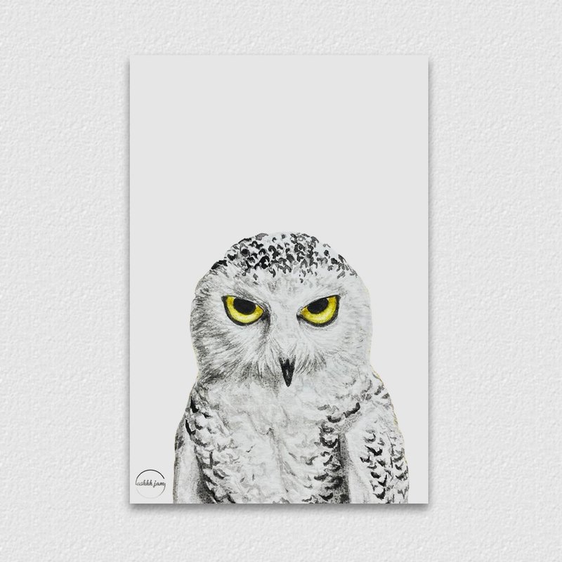 Watercolor illustration animal postcard - owl hand drawn watercolor illustration - การ์ด/โปสการ์ด - กระดาษ สีเทา