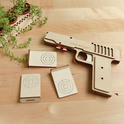 BON4D 四連發橡皮筋手槍/橡皮筋手槍/木製玩具/聖誕禮物/交換禮物