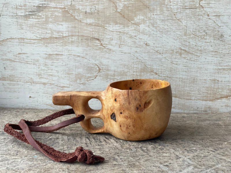 バイキング木製ククサ木製ボウル150ml手彫りカップブッシュクラフト伝統スキャン - その他のカップ - 木製 オレンジ