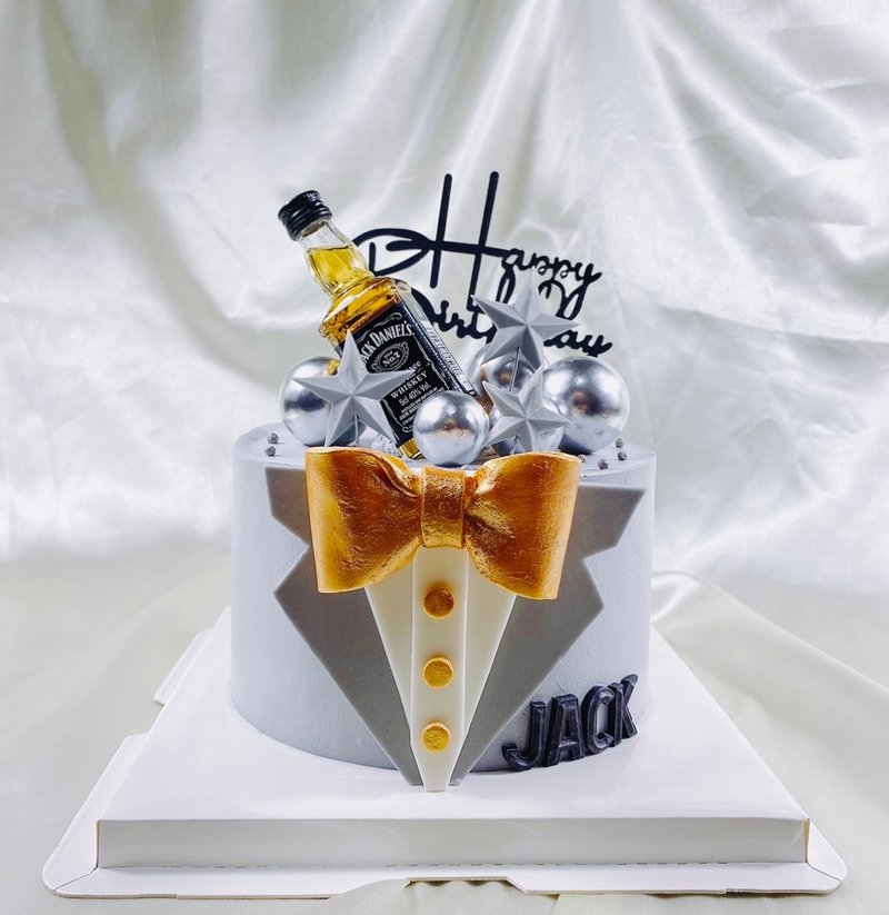 紳士西裝 生日蛋糕 蛋糕 甜點 客製化 手工 父親節 6吋 面交 - 蛋糕/甜點 - 新鮮食材 灰色