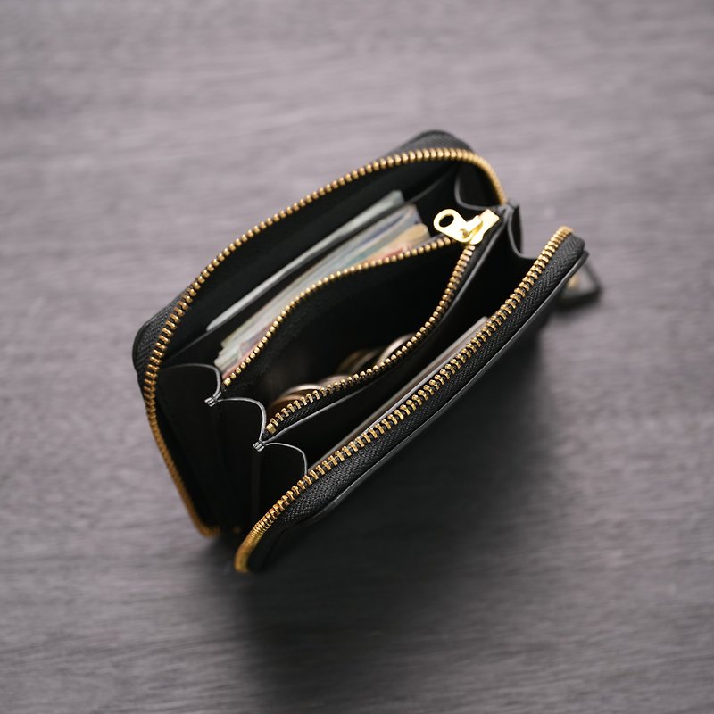 【NS Leather Goods】Wallet wallet, wallet, zipper clip, U-shaped zipper clip (free printing) - กระเป๋าสตางค์ - หนังแท้ 