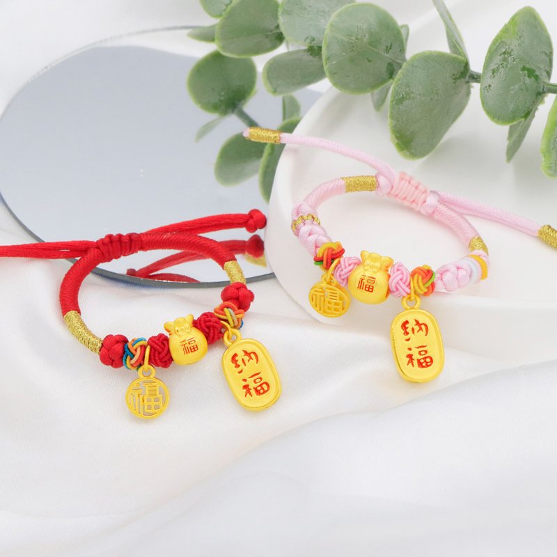 Kimura's original full moon gift/pure gold triple blessing full moon bracelet/first birthday gift/newborn gift - ของขวัญวันครบรอบ - ทอง 24 เค หลากหลายสี