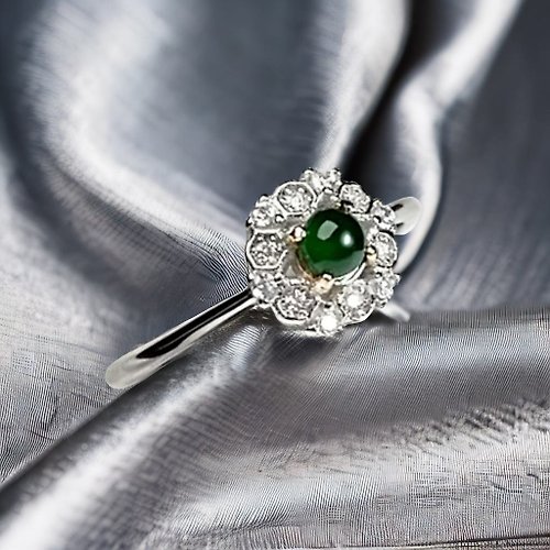 瓔珞珠寶盒 E.L.Jewelry Box 冰種老坑綠翡翠蛋面戒指 925純銀 | 天然A貨翡翠 | 送禮
