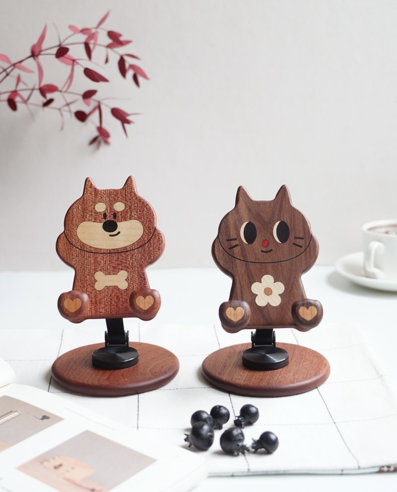 可愛貓狗手機支架可折疊旋轉調節辦公室桌面mini平板支架 - 擺飾/家飾品 - 木頭 