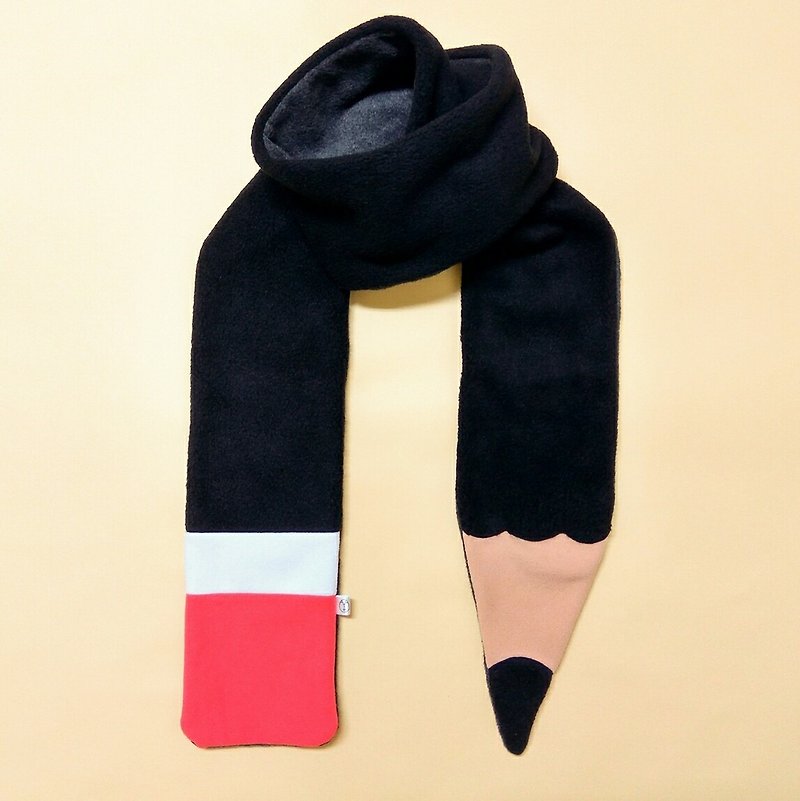 Mr.Wen - Black Pencil Scarf - ผ้าพันคอถัก - ผ้าฝ้าย/ผ้าลินิน สีดำ