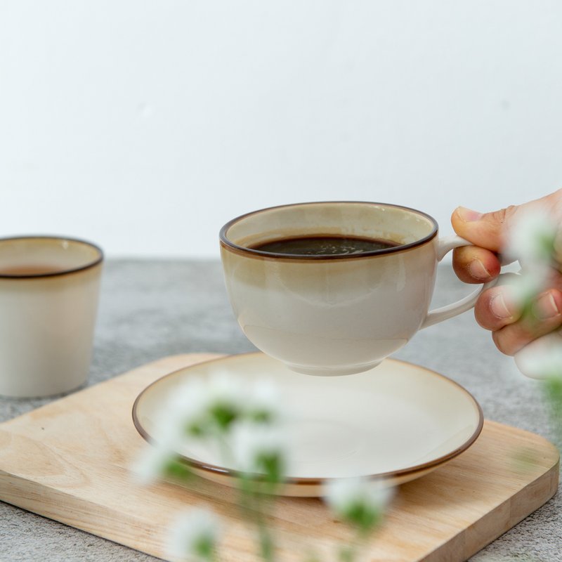 Set of coffee mugs, tea mugs CUP AND PLATE SET 160-200 ml./ 2 sizes cup in total - Cups - Pottery Brown