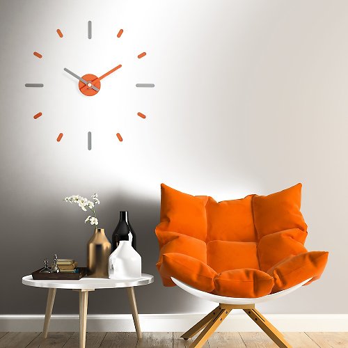 ontime On-Time Wall Clock Peel and Stick Gray Orange 56 Cm. (22.5 inch)