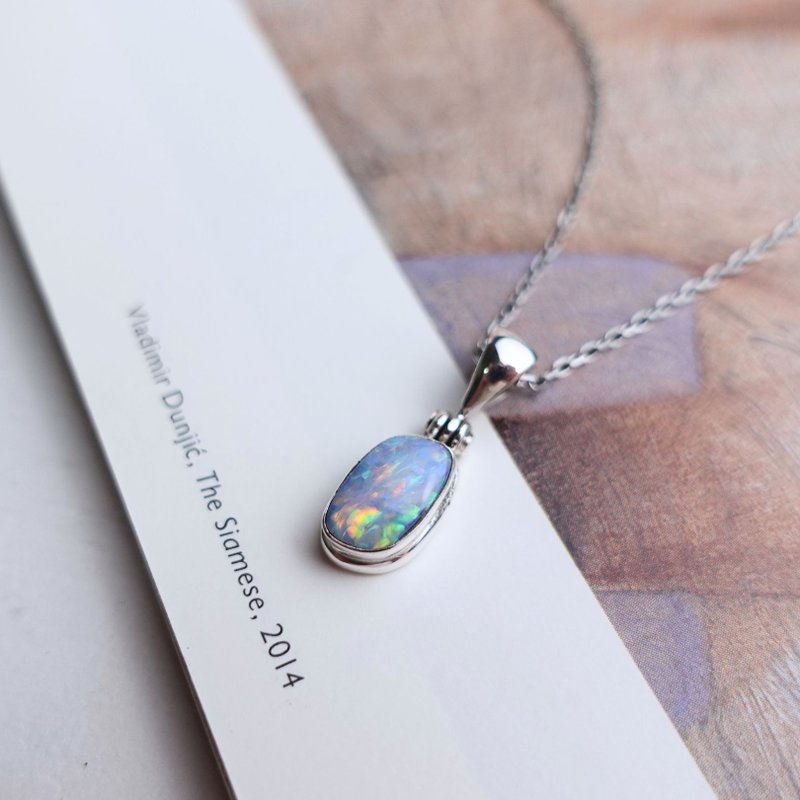 Natural Australian Gravel Back Opal Nature's Color Palette Sterling Silver Handmade Necklace Gift Choice - Necklaces - Sterling Silver Multicolor