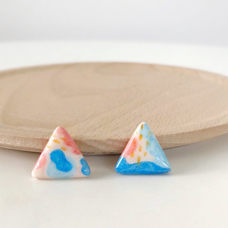 Original geometric hand-painted hand-made earrings - Earrings & Clip-ons - Other Materials 