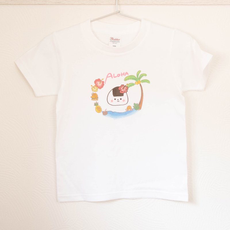 [Kids size is also available] Onigiri T-shirt ALOHA ver. - Women's T-Shirts - Cotton & Hemp White