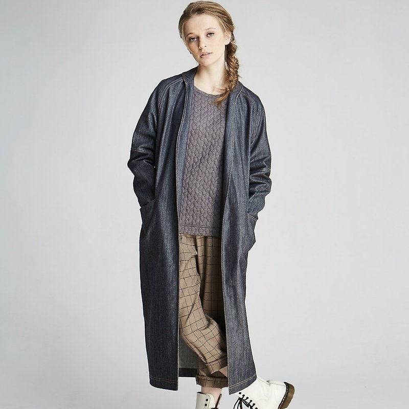 Tannin long coat (1702CT01BL-S / M) - เสื้อสูท/เสื้อคลุมยาว - ผ้าฝ้าย/ผ้าลินิน 
