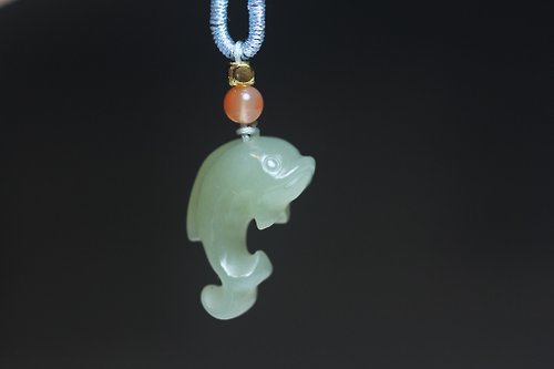 玉乎玉雕原創手作 【小海豚】和田玉 可愛小海豚項鏈 掛件 吊飾 送女友小禮物