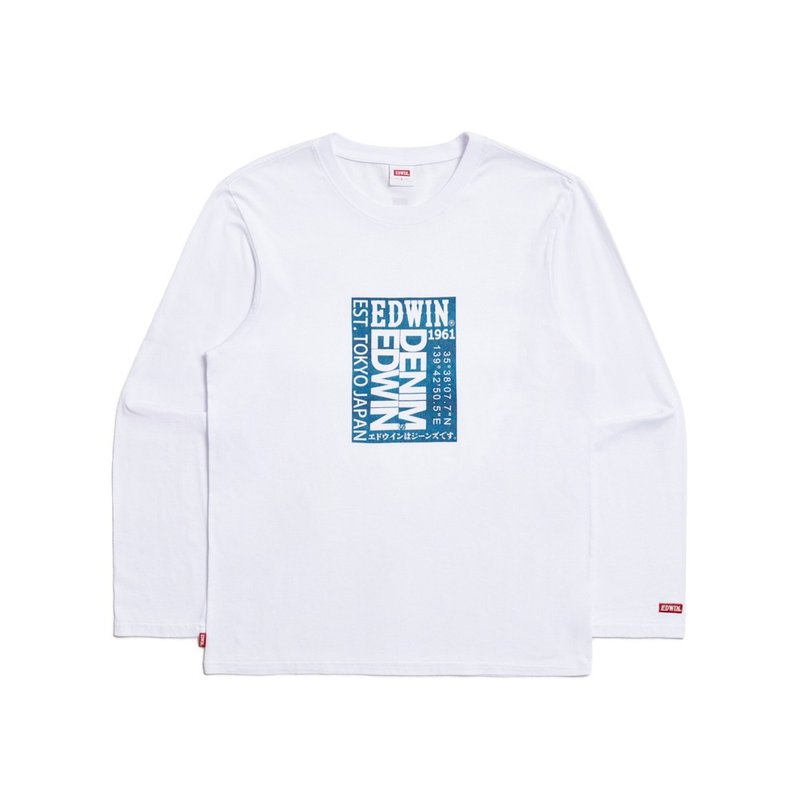 EDWIN square denim printed thin long-sleeved T-shirt-men's (white) - Men's T-Shirts & Tops - Cotton & Hemp White