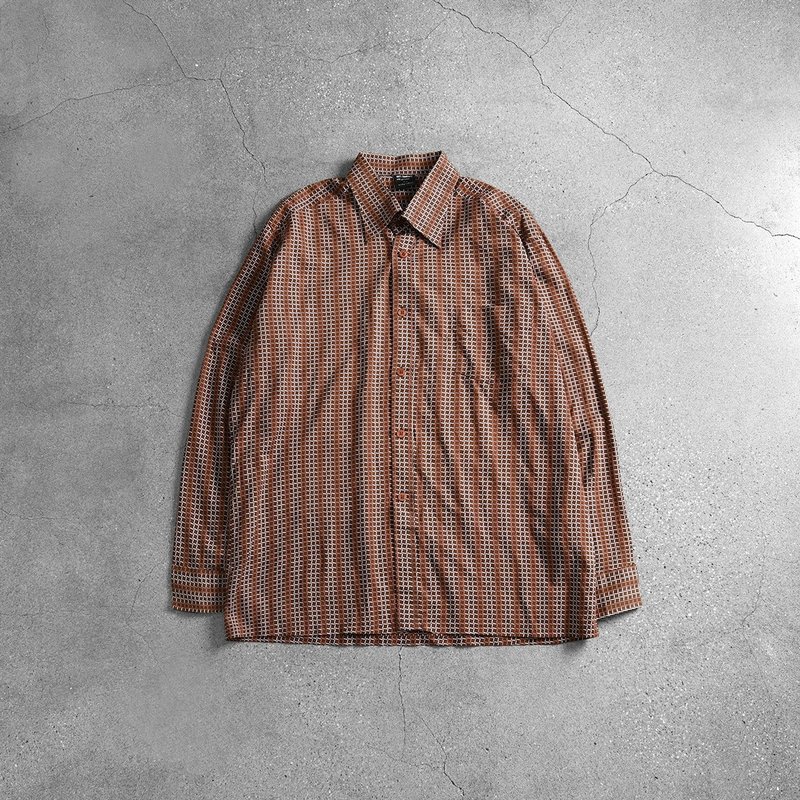 Vintage Shirt 美式復古襯衫 - เสื้อยืดผู้ชาย - ผ้าฝ้าย/ผ้าลินิน สีนำ้ตาล